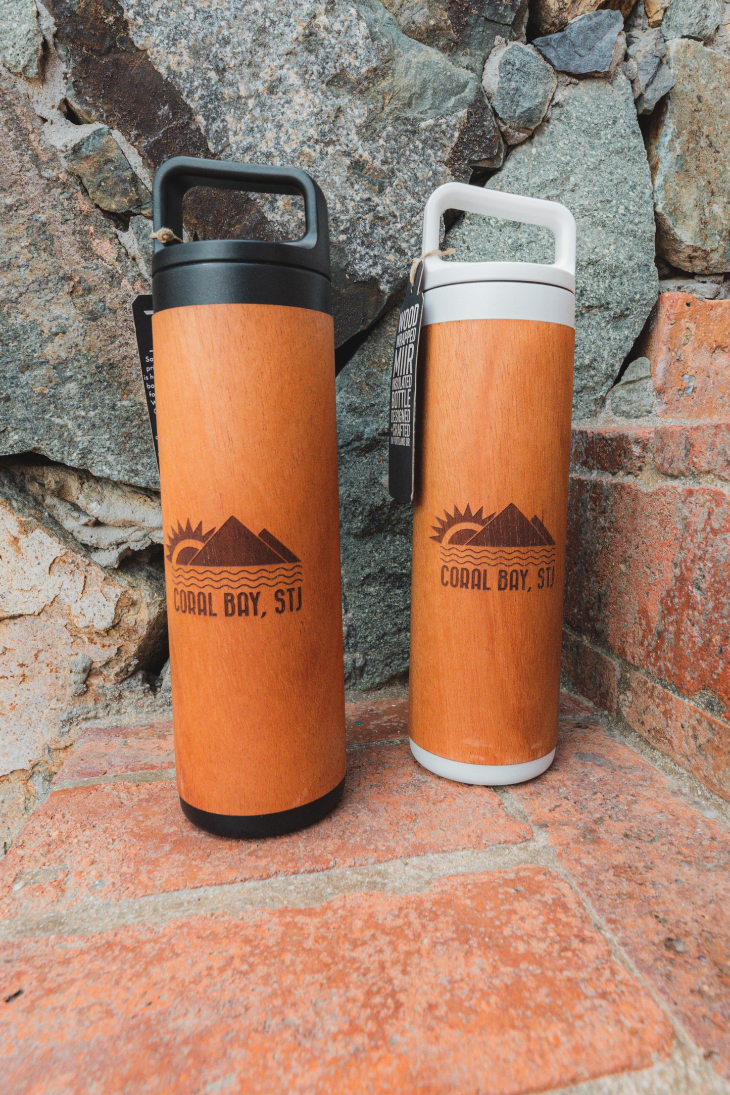 Coral Bay, STJ 20oz Wood Engraved Water Bottle