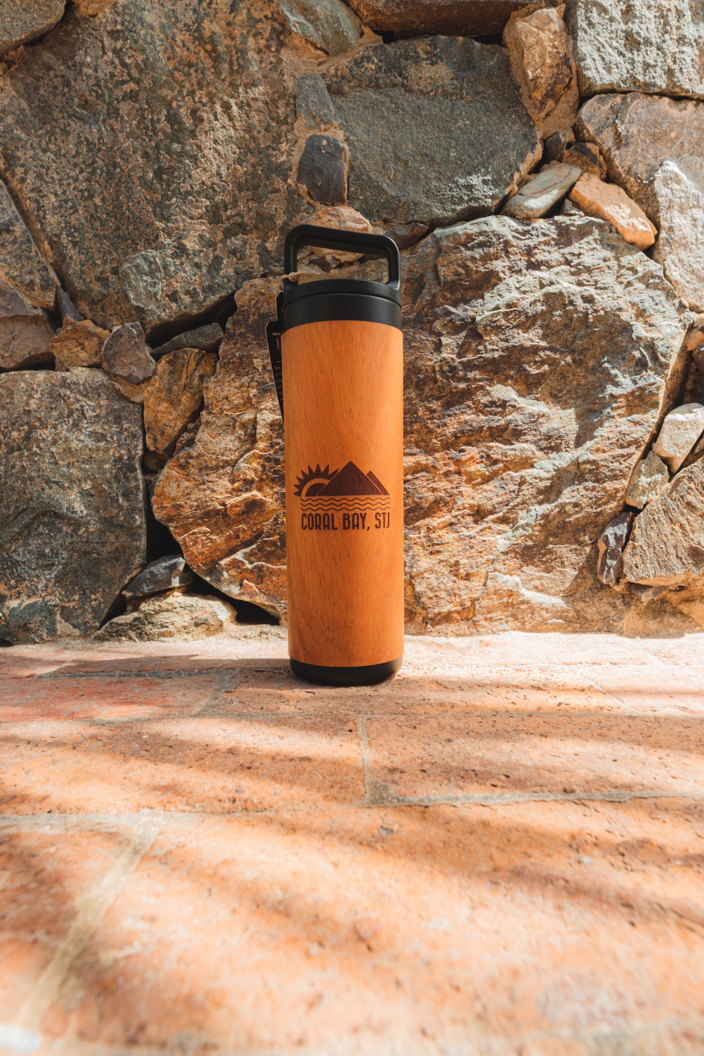 Coral Bay, STJ 20oz Wood Engraved Water Bottle