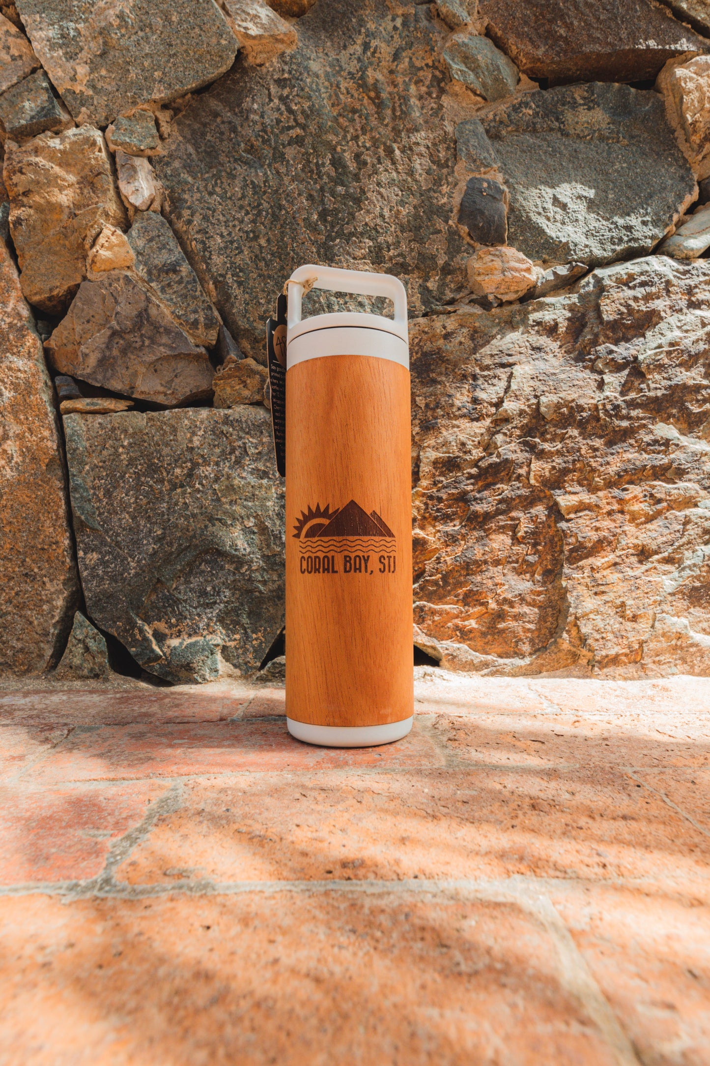 Coral Bay, STJ 20oz Wood Engraved Water Bottle