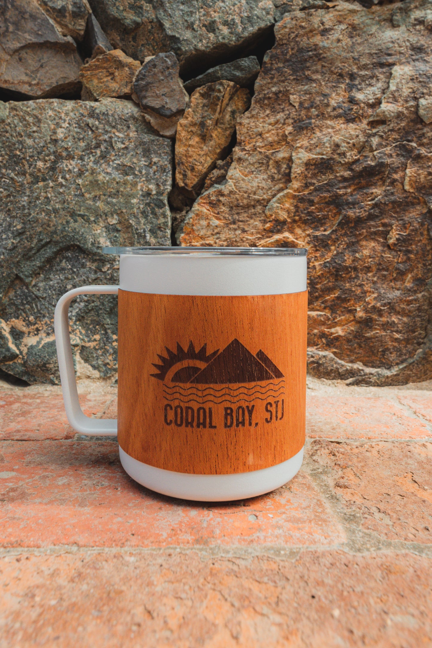 Coral Bay, STJ Wood Engraved Camp Mug
