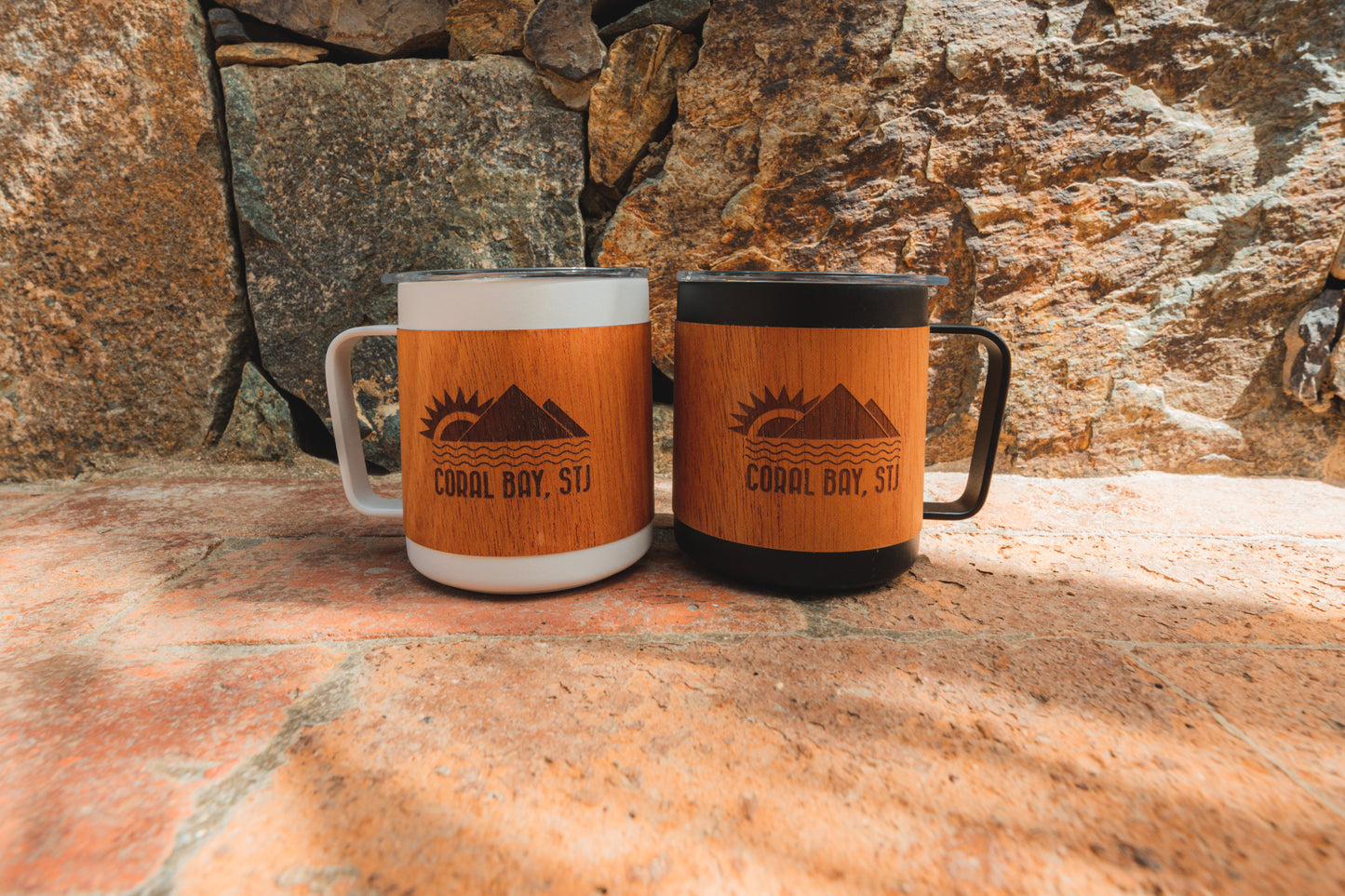 Coral Bay, STJ Wood Engraved Camp Mug