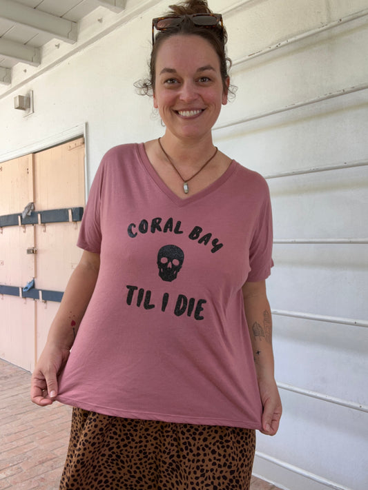 Coral Bay Skull Slouchy V Neck Tee